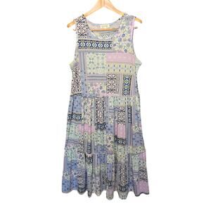 Soho Apparel Maxi Dress Womens XL Multi Floral Patchwork Tiered Hem Boho NWT